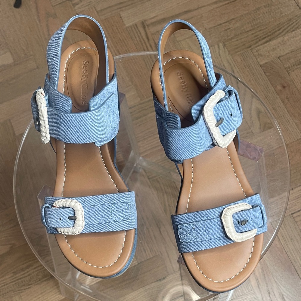 “SEE” by Chloe Light Blue Denim platform Sandals sz40 9.5